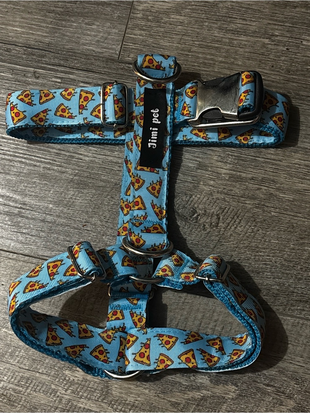 Blue Pizza Print Adjustable Dog Harness